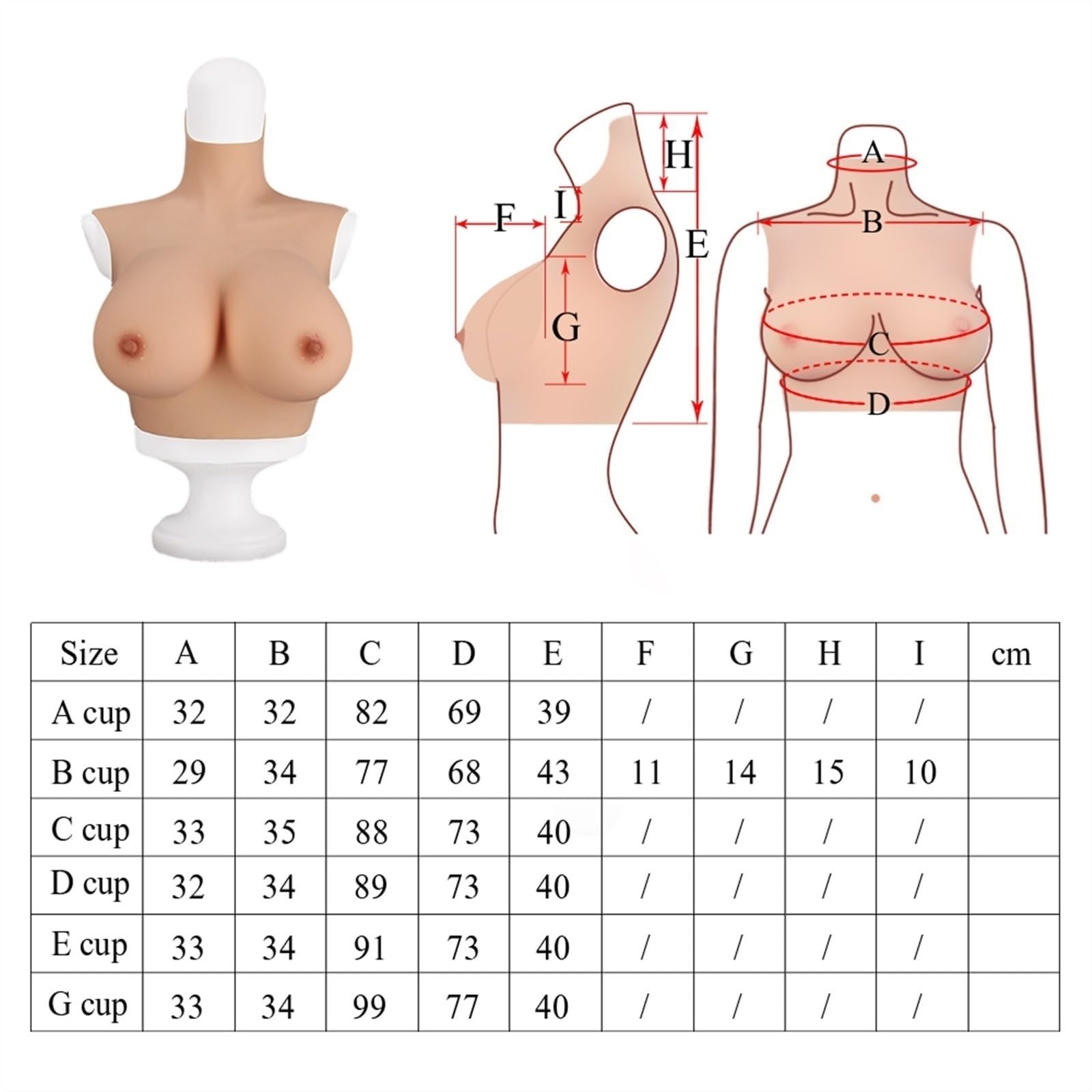 Półdługie silikonowe kształty piersi Wzmacniacze cycków Bawełniany wypełniacz Nadaje się do protez mastektomii Halloween transgender Boże Narodzenie Wesela (Color : White Skin, Size : B cup)