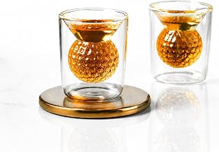 Golf Ball Design Double Walled Shot Glasses Borosilicate Whiskey Shot Glass Mini Bar Glasses for Tequila Vodka Unique Designer Drinkware Gift for Men Home Bar