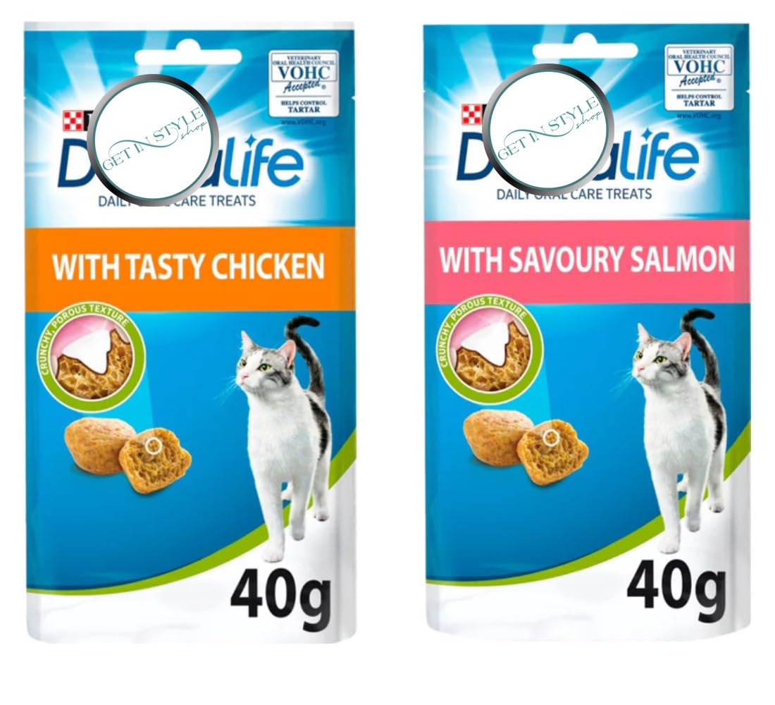 2x 40g Dental Treats for Cats Savory Salmon And Tasty Chicken - Bundled by GetInStyle Shop, 40 g (Pack of 2)