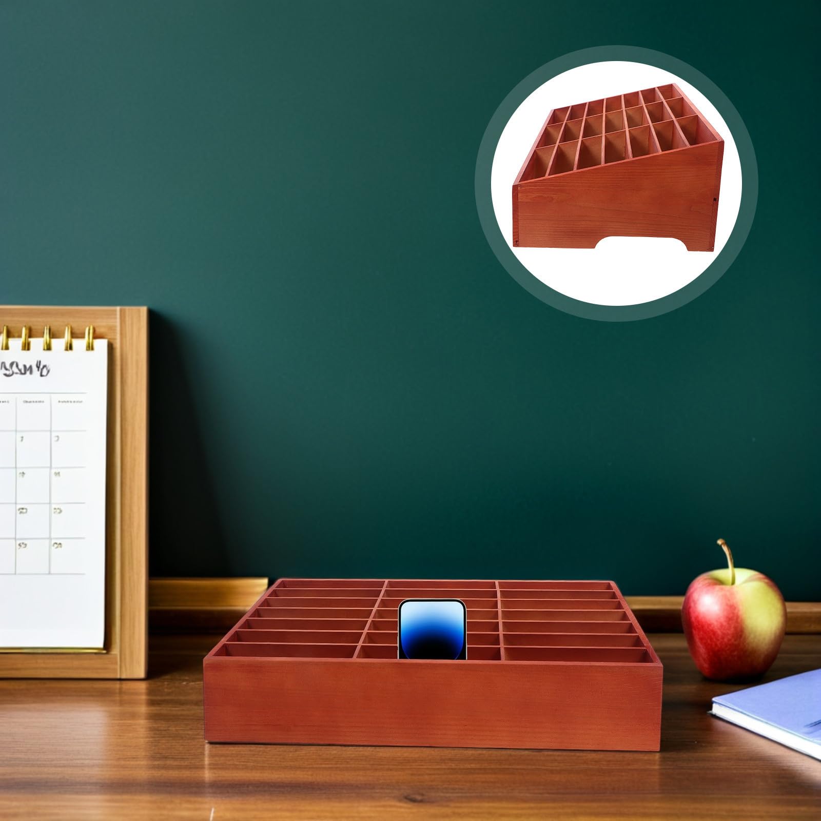 Scatola Porta Cellulare in Legno da Scrivania 21 Slot | Organizzatore per Ufficio e Sala Riunioni, Gestione Efficiente del Tavolo, Marrone