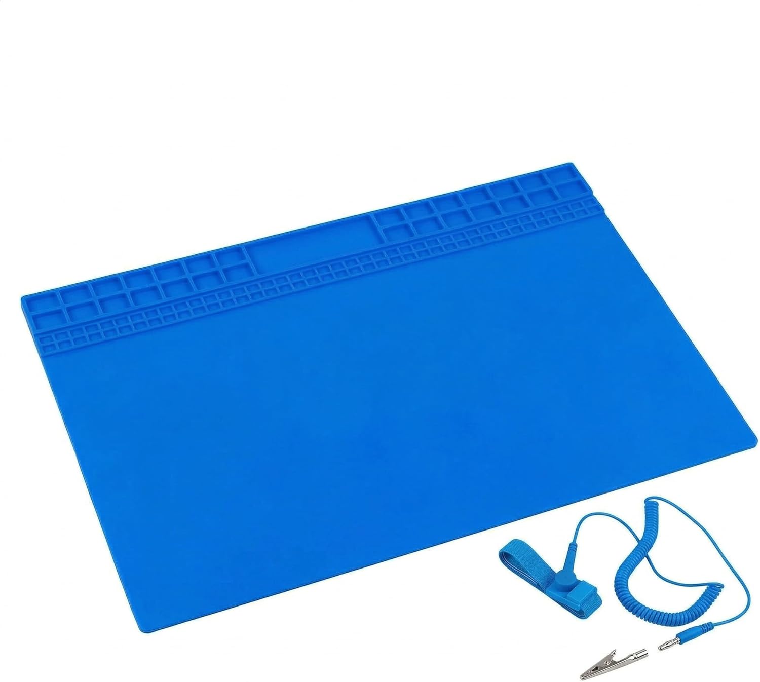 Silicone Soldering Mat, 13.8" x 23.7" Heat Resistant Workbench Pad for Soldering Station, 932°F Non-Magnetic Repair Mat with 111 Grid Cells and Anti-Static Wrist Strap for Electronics