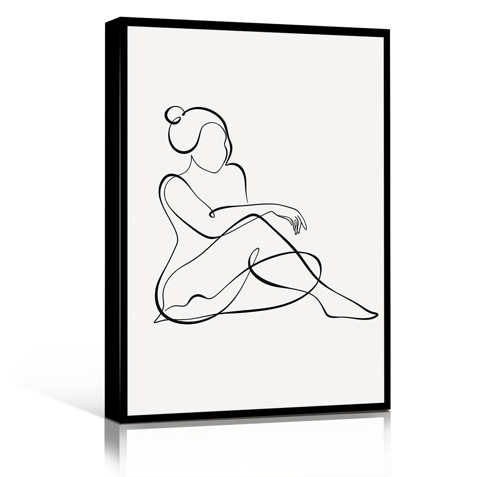 Line Woman Art Body Positive One Line Art Thick Girl Art Body Positivity Wall Art Plus Size Woman Print Chic Bathroom Decor 8X12 In Framed Canvas Wall Decor