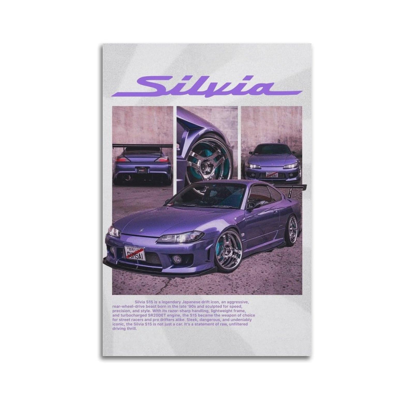XKUGA Vintage JDM Racing Posters Silvia S15 Drift Supercars Modern Decorative Canvas Prints - Ideal Wall Art for Family, Man Cave, Game Room, Boys & Girls Bedroom 24x36inch(60x90cm)