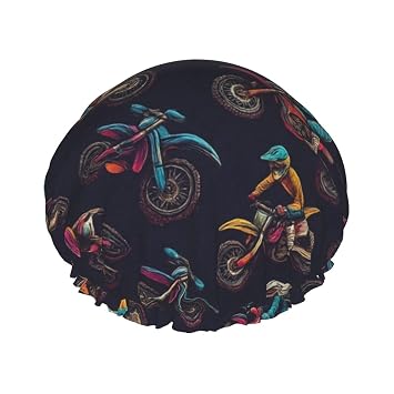 Cool Motorcycle Racing Double Layer Waterproof Shower Cap Reusable Bonnet Elastic Band Hat