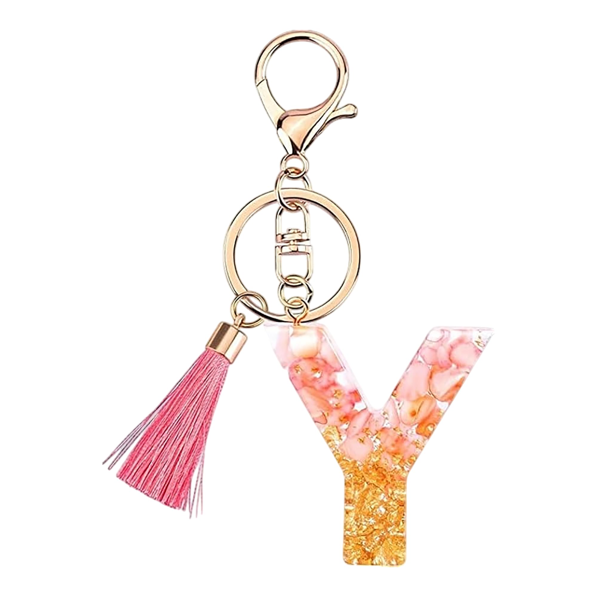 Rohans Pink and Gold Resin Alphabet Initial Letter Keychain, Bag Charm, Key Ring with Lobster Clasp (Y)