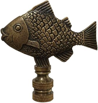 Royal Designs, Inc. Sea Life Lamp Finial, Decorative Fish, Antique Brass, Replacement Finial for Table or Floor Lamps