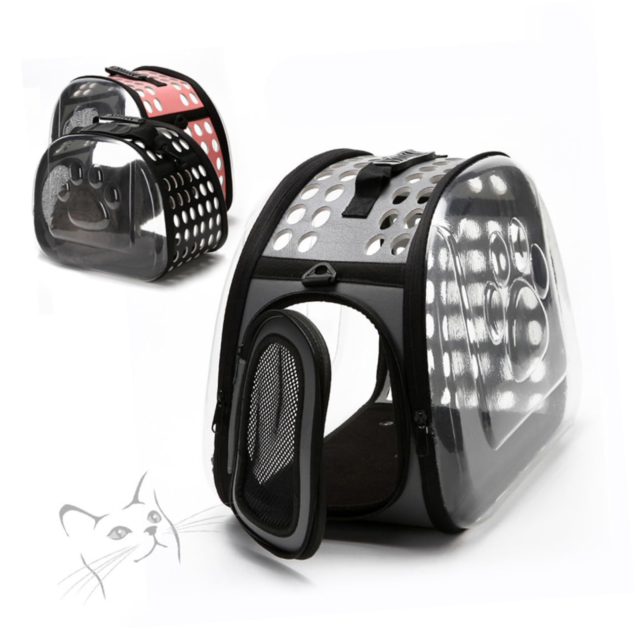 Trasportino Zaino per Gatti e Cani Pieghevole Nero in Pvc