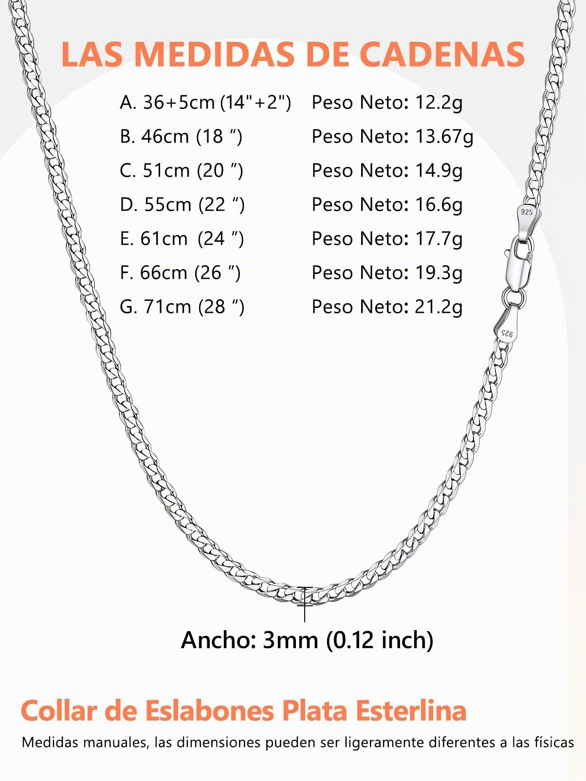 Silvora Cadena Gruesa Plata 925 Hombre Mujer 3/5mm Collar Simple Cuello | Material Hipoalergénico Plata de Primera Ley Uso Apilable con Colgante Joyería Hip Hop Rock Regalo