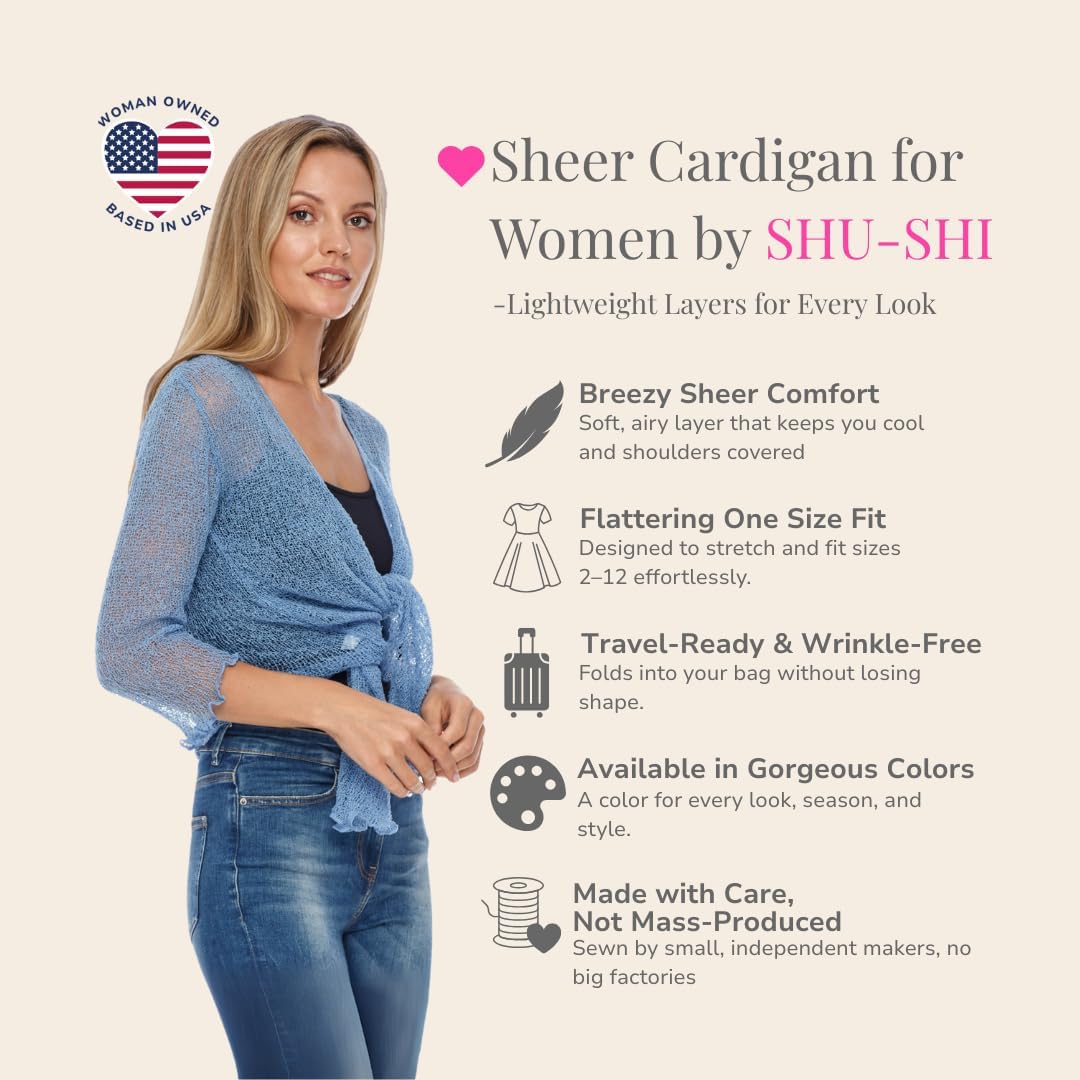 SHU-SHI Sheer Shrug for Women Mesh Knit Cover Up Lightweight Dressy Cardigan for Summer Tie Top Wrap - Image 2