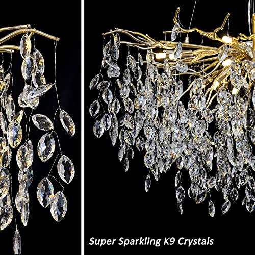 Akeelighting Gold Crystal Chandelier Modern Chandeliers Tree Branch Chandelier Lighting Luxury For High Ceiling Foyer Entryway Staircase Raindrop Chandelier Hanging Pendant Light Fixture 39" #TOP4