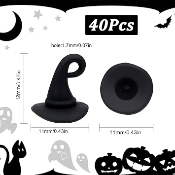 SUNNYCLUE 1 Box 40Pcs Halloween Wizard Hat Charms Gothic Style Witch Hat Charm 3D Miniature Fairy Magic Mini Cap Black Frosted Metal Pendants for Jewelry Making DIY Earrings Supplies