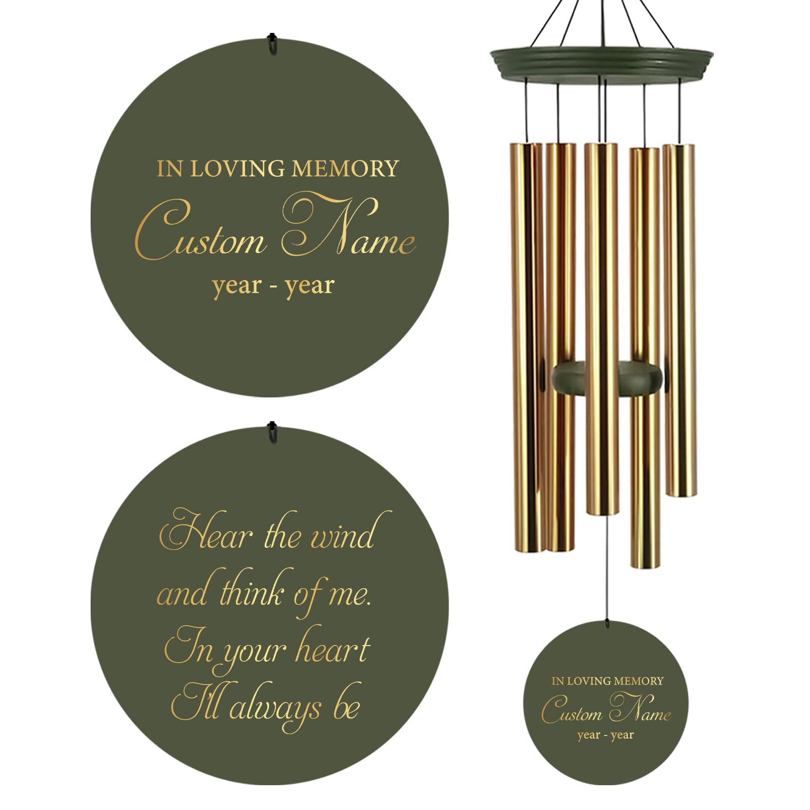 Personalized Memorial Wind Chimes for Outside, Sympathy Gifts Wind Chime for Loss of Loved One, Beautiful Decor with Deep Tone, Ideal for Funeral, Remembrance &amp; Bereavement, Produced in Texas