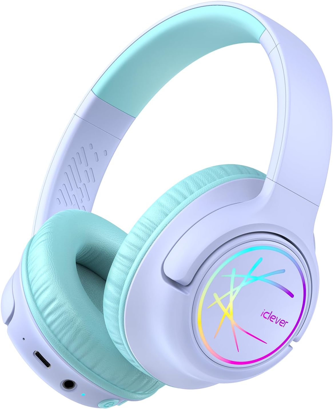 Kids Bluetooth Headphones with LED Lights, BTH18 Safe Volume 74/85dBA, 43H Playtime, Bluetooth5.3 Kids Headphones Wireless Aux Cord for iPad/Tablet/Travel/School, Purple