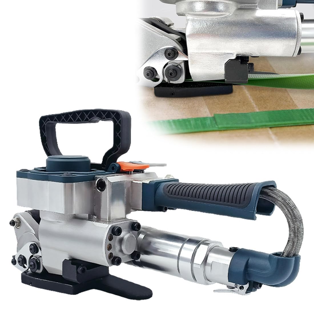 Reggiatrice pneumatica, ad alta potenza, per cinghie e saldatura ad attrito integrate, per cinghie in acciaio e plastica PET, larghezza 13-19 mm, spessore 0,5-1,5 mm