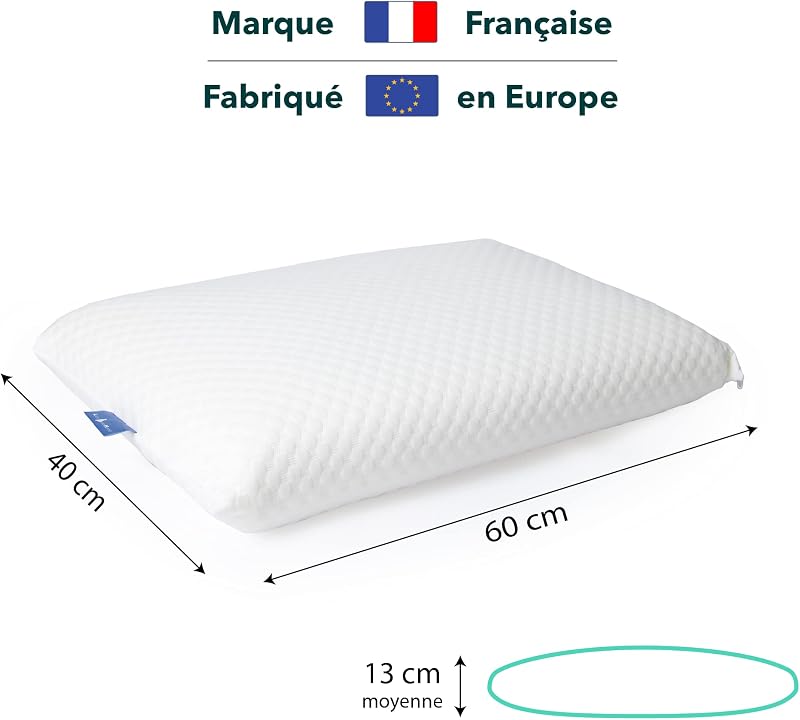 Pernă ortopedică din spumă cu memorie cu înveliș din bambus Lazy Bear Home, cu susținere moale, 60 x 40 cm, certificată Oeko-Tex, fabricată în Europa