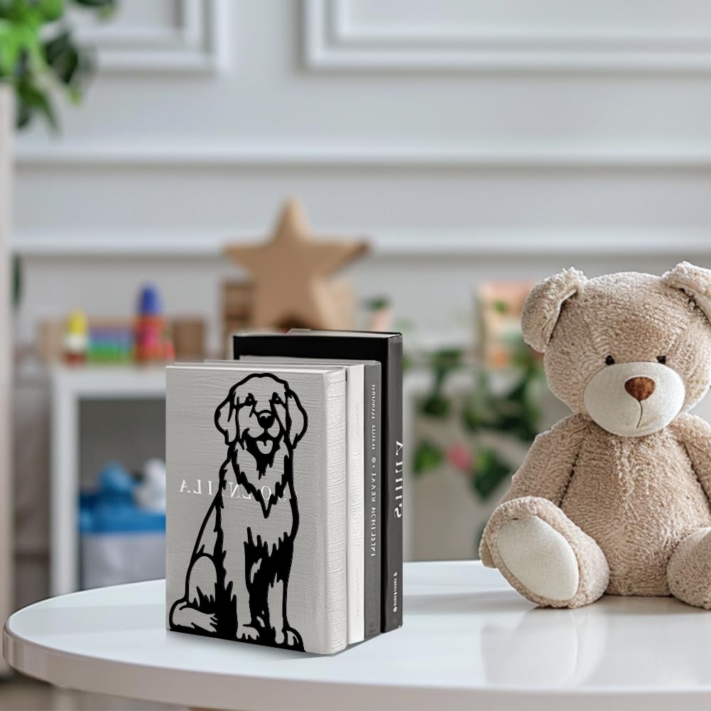 Peacoblue Lot de 2 Serre-Livres Métal Golden Retriever Décoratif
