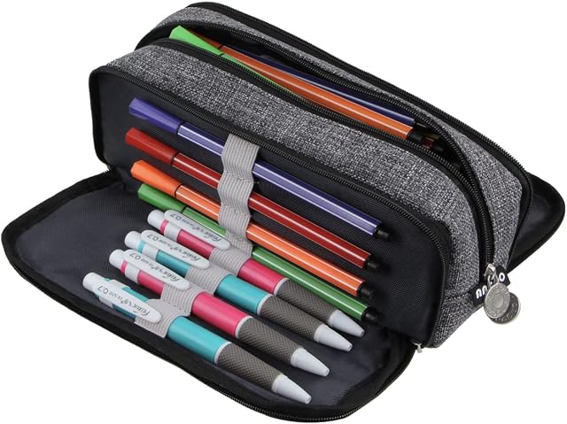 Pencil Cases, Large Capacity Pencil Case Pencil Bag for Boys Girls Teens Middle High College School, 3 Compartment Big Pen Pouch Office Supplies Makeup Bag for Women Men Adults, Gray