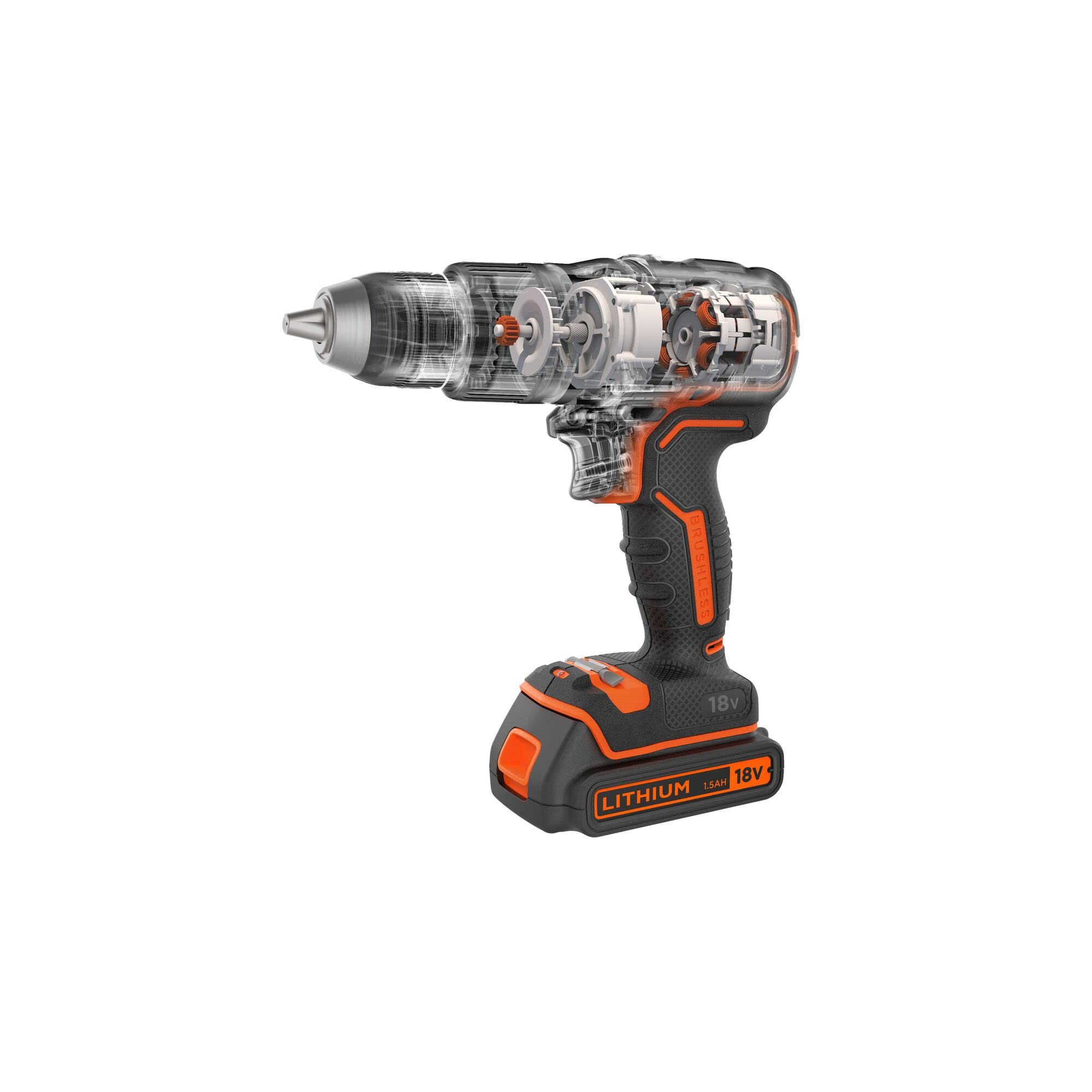 BLACK+DECKER Trapano avvitatore a percussione 18V, motore senza spazzole, mandrino 13mm, LED, 2 batterie, 50 accessori, caricabatterie, borsa, BL188ME2SA-QW