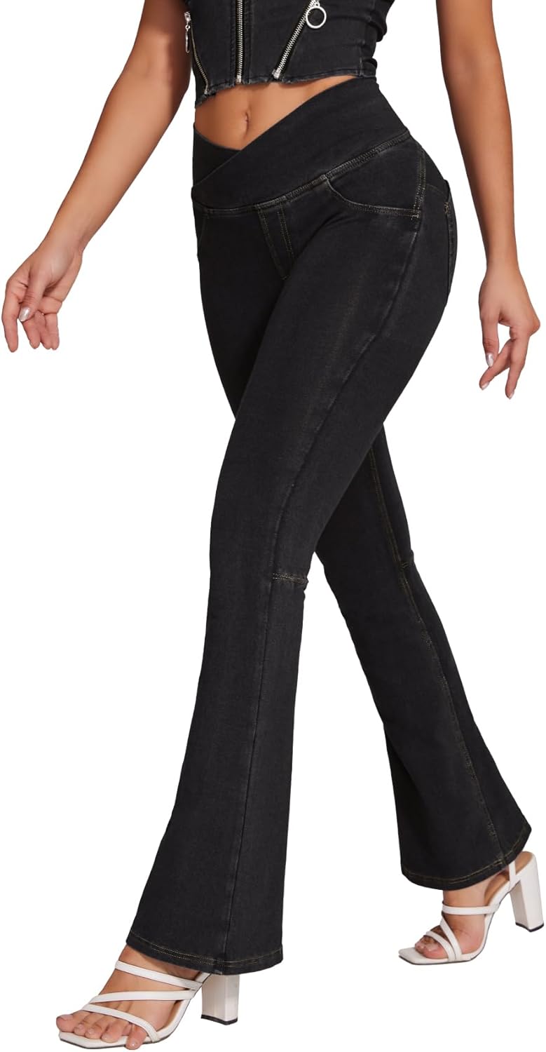 SEASUM Butt Lifting Jeans for Women Bootcut High Waisted Bell Bottom Stretchy Flare Leggings Tummy Control Casual Pants - Image 3