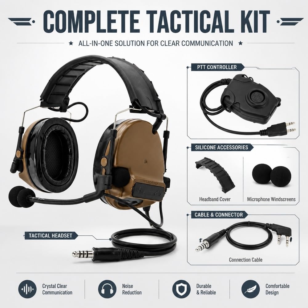 Auriculares Tácticos con Reducción De Ruido C3, Almohadillas Silicona Suaves Adaptador PTT For Deportes Al Aire Libre, Tiro, Caza, Comunicación