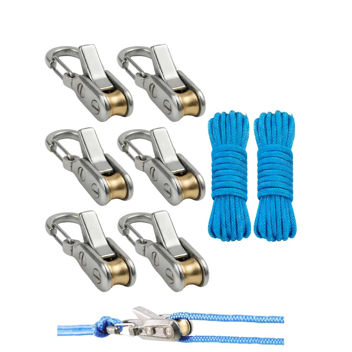 6 Pack Rope Roller,Rope Roller Cam Lock Tensioner,Cord And Paracord Tightening Tool with 6 Ropes Rollers and 2 Ropes,Rapid Adjuster for Outdoor Camping, Boat & Stationary Use (6ps)