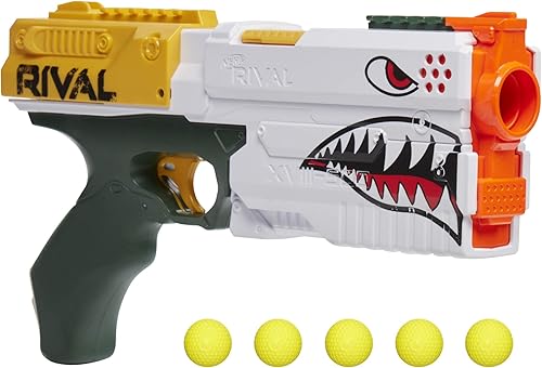 NERF Rival Kronos XVIII-500 - Pistola de carga 5 rondas rivales acción de resorte velocidad de 90 FPS diseño de color blanco exclusivo de mazón
