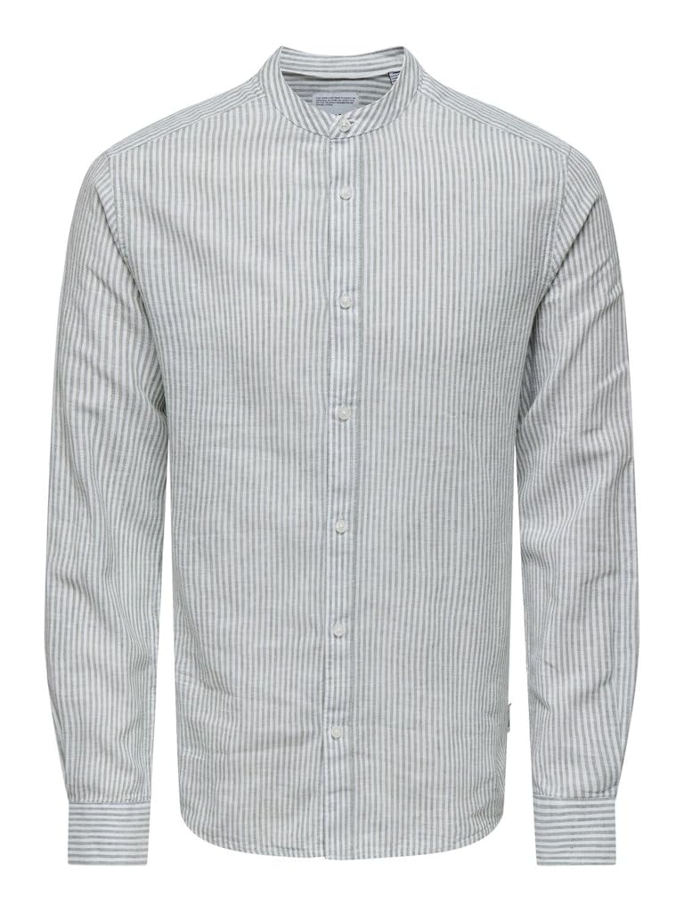 ONLY & SONS ONSCAIDEN Life LS Mao Stripe Linen Noos, Sea Spray, XL