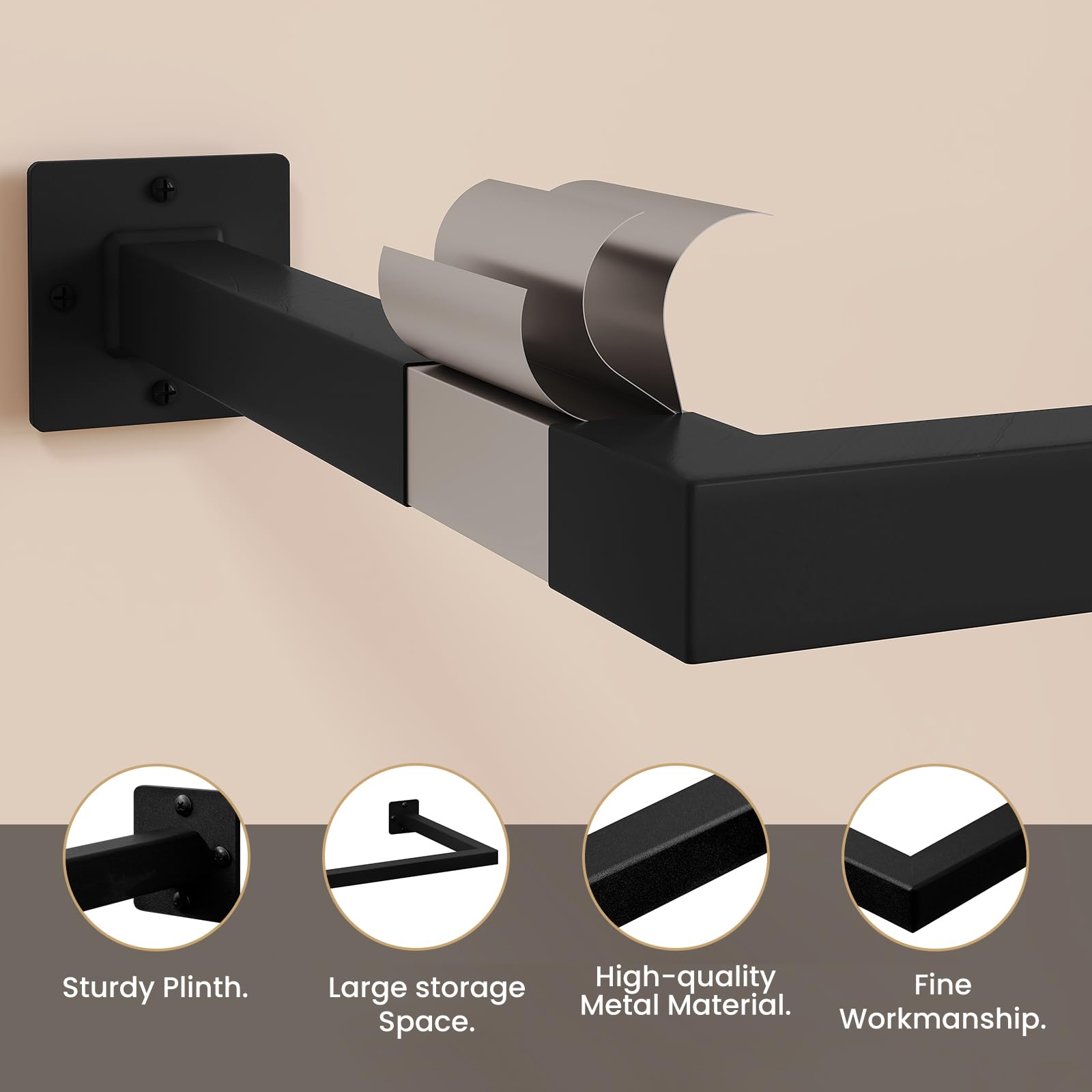 eSituro Percheros de Pared, Set de 2 Barras Colgar Ropa, Rieles de Pared Rectángulo, Barra Perchero Industrial, para Pasillo Cocina Salón Baño, Tubo Resistente, 64x6,5x30 cm, Negro