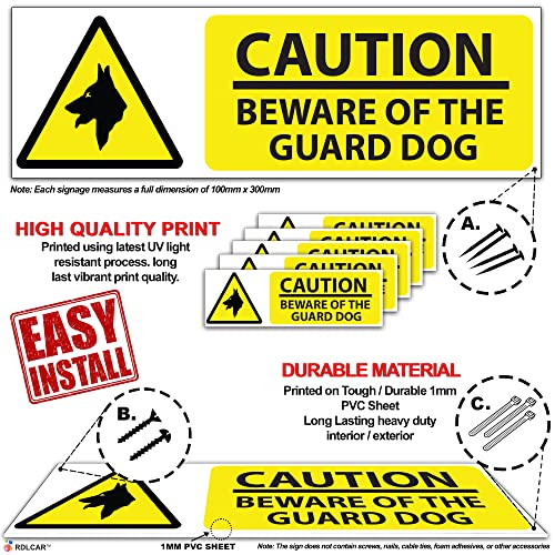 RDLCAR Beware of the Dog Signs 1mm Rigid PVC Pack of 5 Durable Outdoor Security Warning Stickers Landscape Compact Size 100mm x 300mm - Image 4