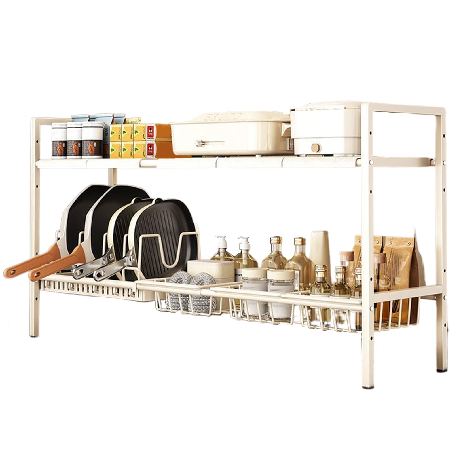 Organizador para Guardar Objetos Debajo del Lavabo en el baño | Organizadores y Cocina - Estante Extensible de Dos Niveles para armarios y ollas