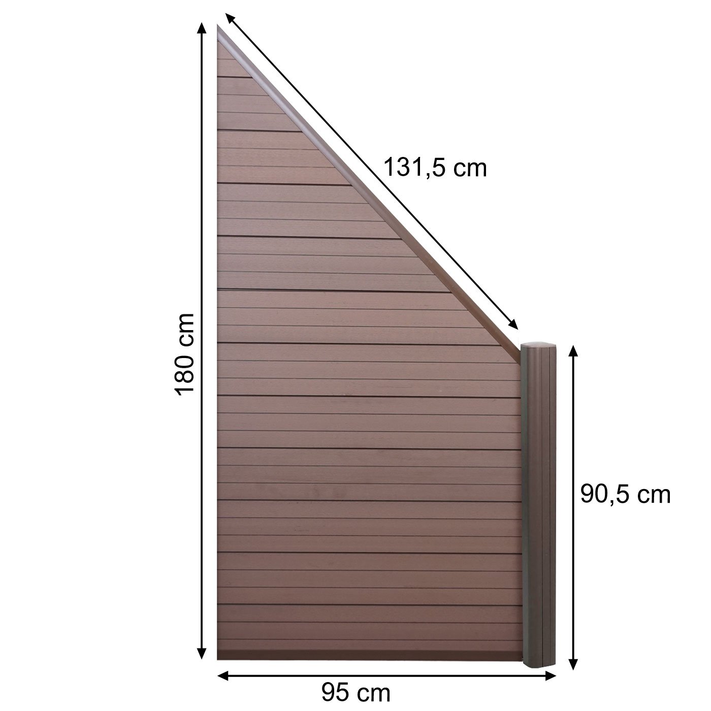 Mendler WPC-Sichtschutz Sarthe-AM Erweiterungselement schräg rechts - braun | Windschutz Zaun, Alu-Pfosten, 0,95m