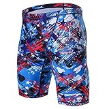 KGKE Mens-Swim-Jammers Athletic-Swimwear Quick-Dry-Shorts Durable-Team-Swimsuits - Drawstring Competition Swimming Soft UPF50+ (Colorful Blue-WF, S)