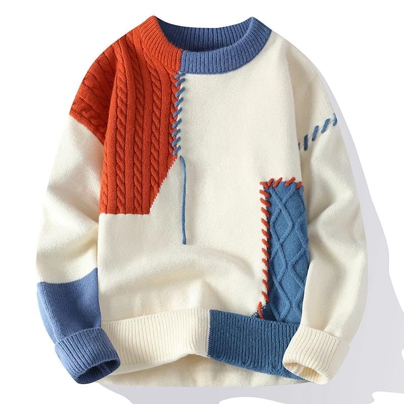 Autumn Winter Warm Knitted Sweaters Patchwork Neck Knit Korean Streetwear Pullover Casual Clothing2