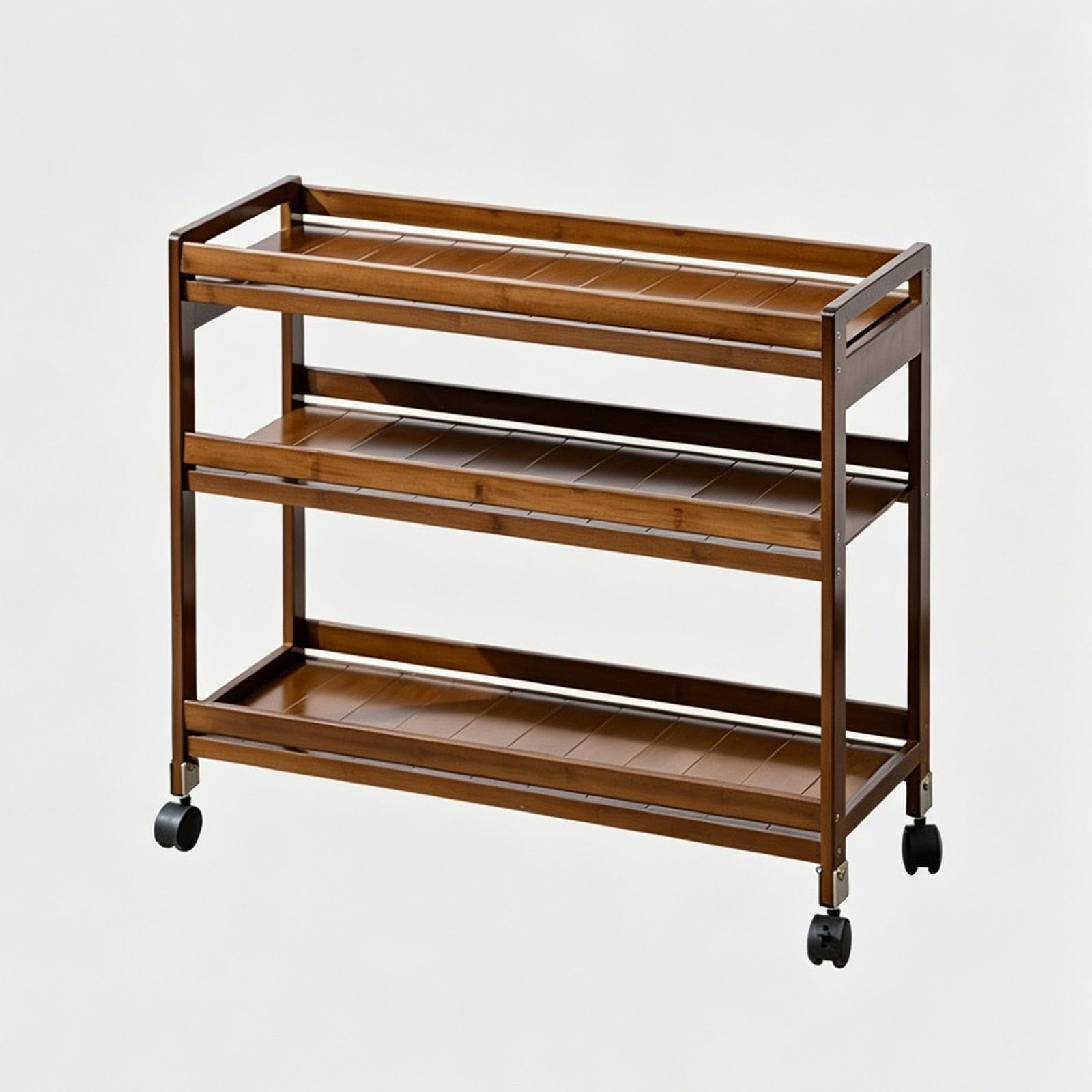 Rollwagen aus Bambus mit 3 Etagen, mit Rollen, Küchenregal aus Holz, ausziehbares Regal, Braun, 51 x 80,5 cm / 20x31.7in