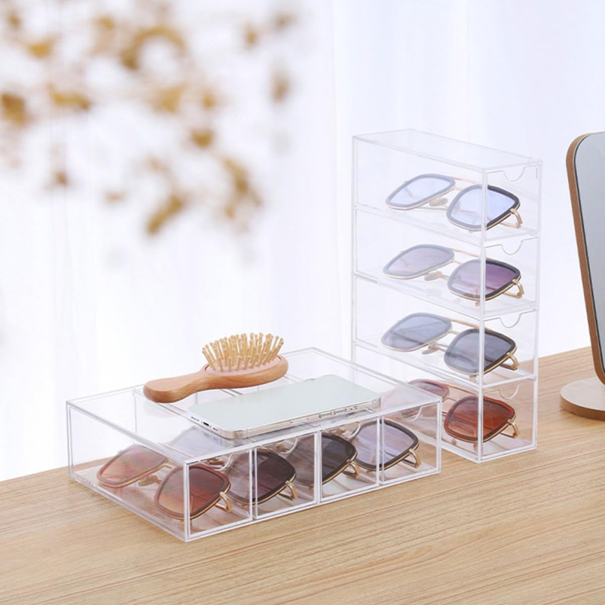 Toyvian Estuche Organizador de PS Transparente 2 Piezas para Gafas de Sol 4 Capas Diseño Simple y Resistente para Exhibición en Mostrador o Tienda
