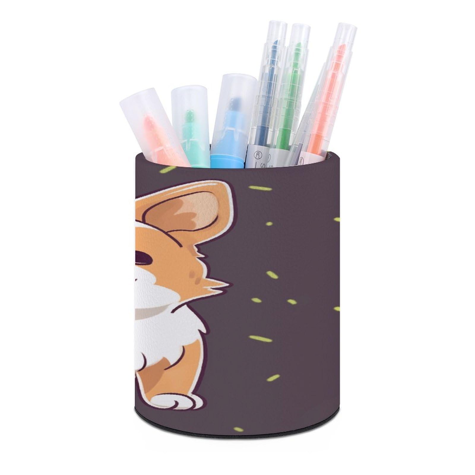 MUSM Cute Corgi Pen Holder Large Capacity Pen Holder Modern PU Pencil Holders Durable Waterproof Pens Cup for Home Office Desktop Organizer