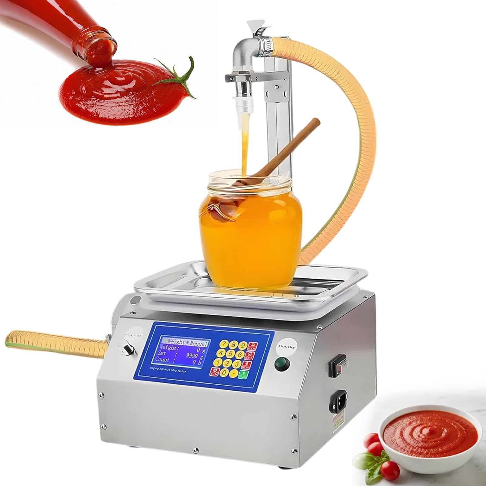 Xjymposium Multicolor Peristaltic Pump Bottle Filler, Liquid Paste Bottling Equipment 10G-10Kg, Stainless Steel Viscous Fluid Filler With Plastic Gear Pump, For Honey Sauce Syrup 3L