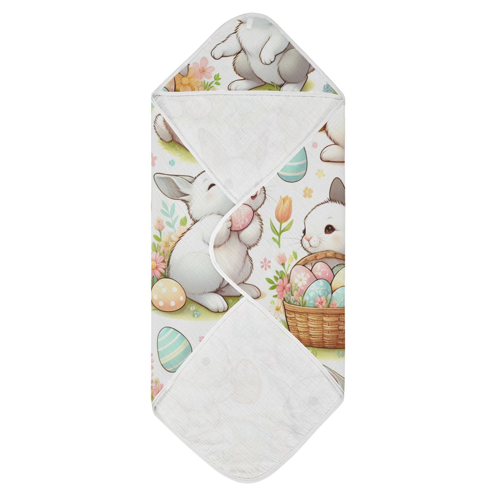 PaChyLuu Easter Bunny Baby Hooded Towel Soft Cotton Baby Towels Ultra Absorbent Bath Towel for Babies Boys Girls, 35x35 Inch
