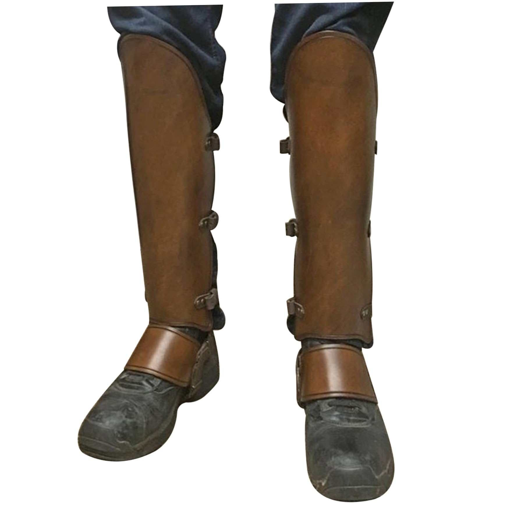 Obelunrp Medieval Leg Armor 1 Pair Renaissance Medieval Boot Covers PU Leather Leg Gaiters with Pin Buckle 16.5x9 Costume for Party Cosplay Halloween, Decoración de jardín Brown