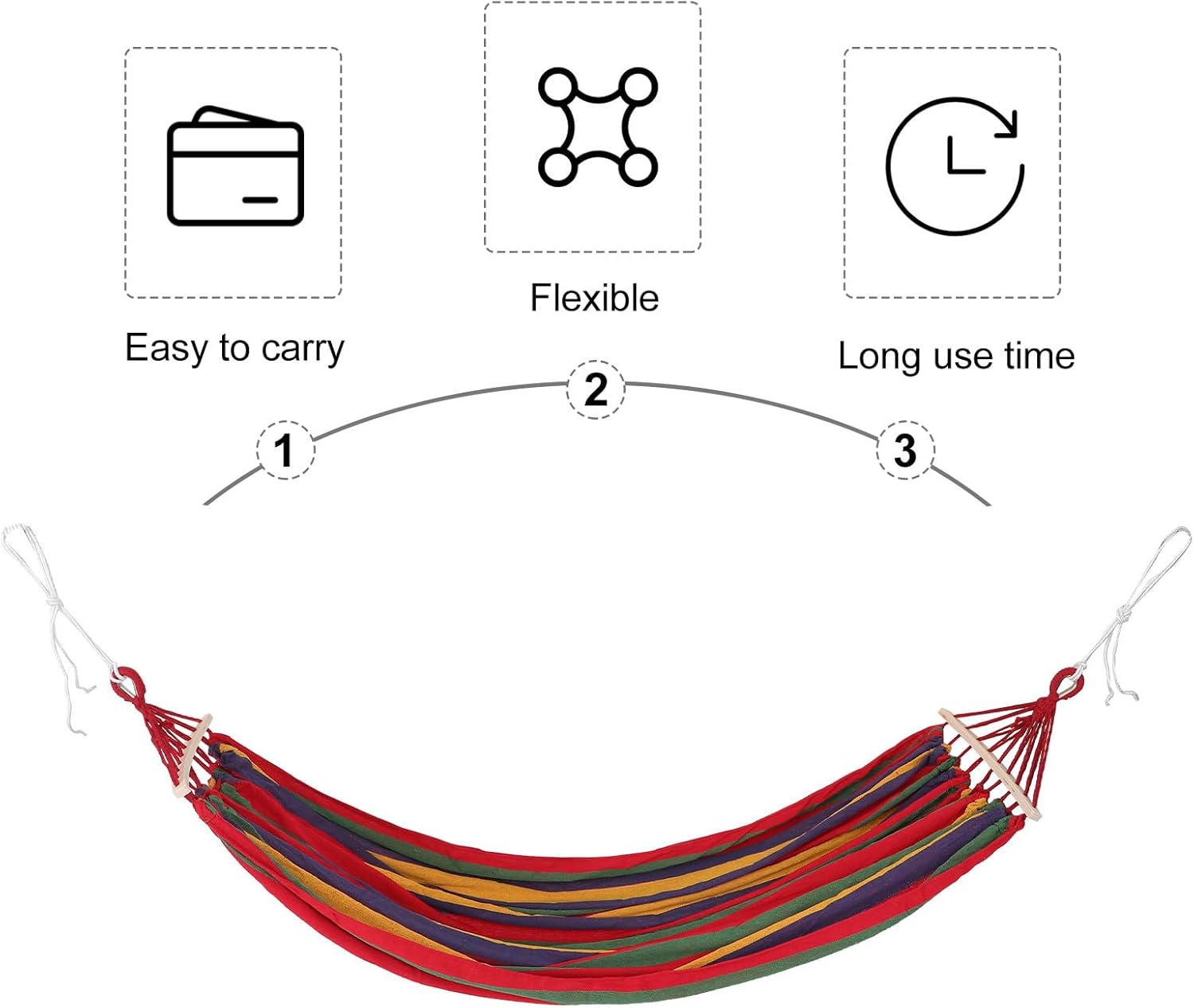 Two-Person Extra-Wide Anti-roll Hammock with Duckbill Buckle, Striped Canvas Outdoor Camping and Garden Yard Hanging Hammock for Travel and Backyard Use