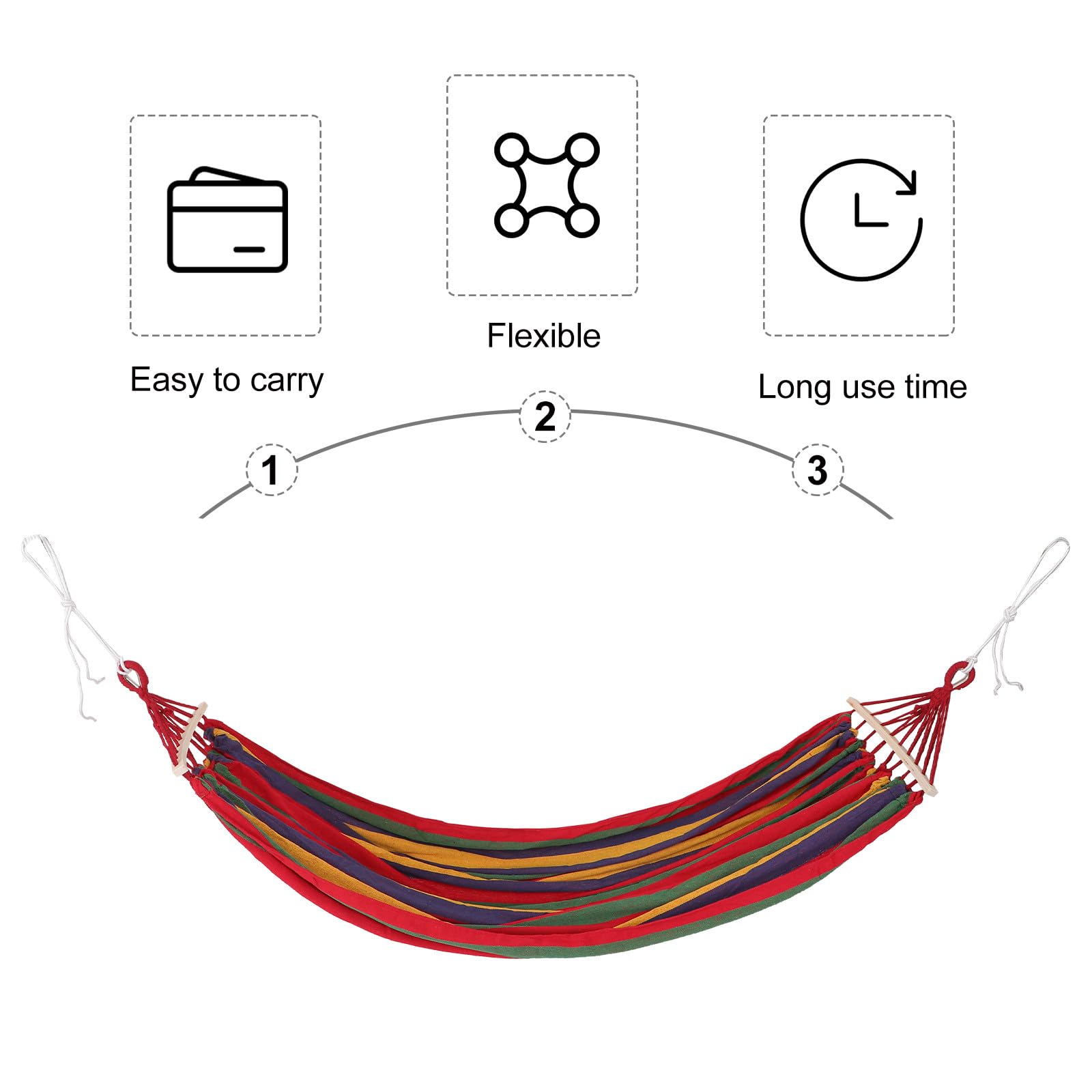 POPETPOP Hamac Anti-Roulis Double Largeur en Toile Rayée avec Boucles Rouges Hamac de Jardin Plage Portable et Léger pour Randonnée Terrasse et Camping