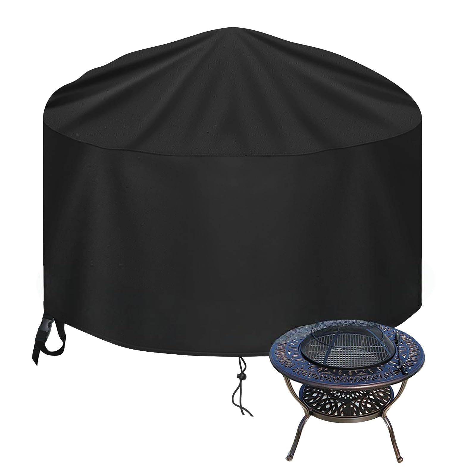 Copertura Impermeabile per Braciere Rotondo 90x60cm, Upgraded 420D Oxford Grande Copertura per Pozzo del Fuoco da Giardino Copri Barbecue Telo Protettivo BBQ Impermeabile, Nero