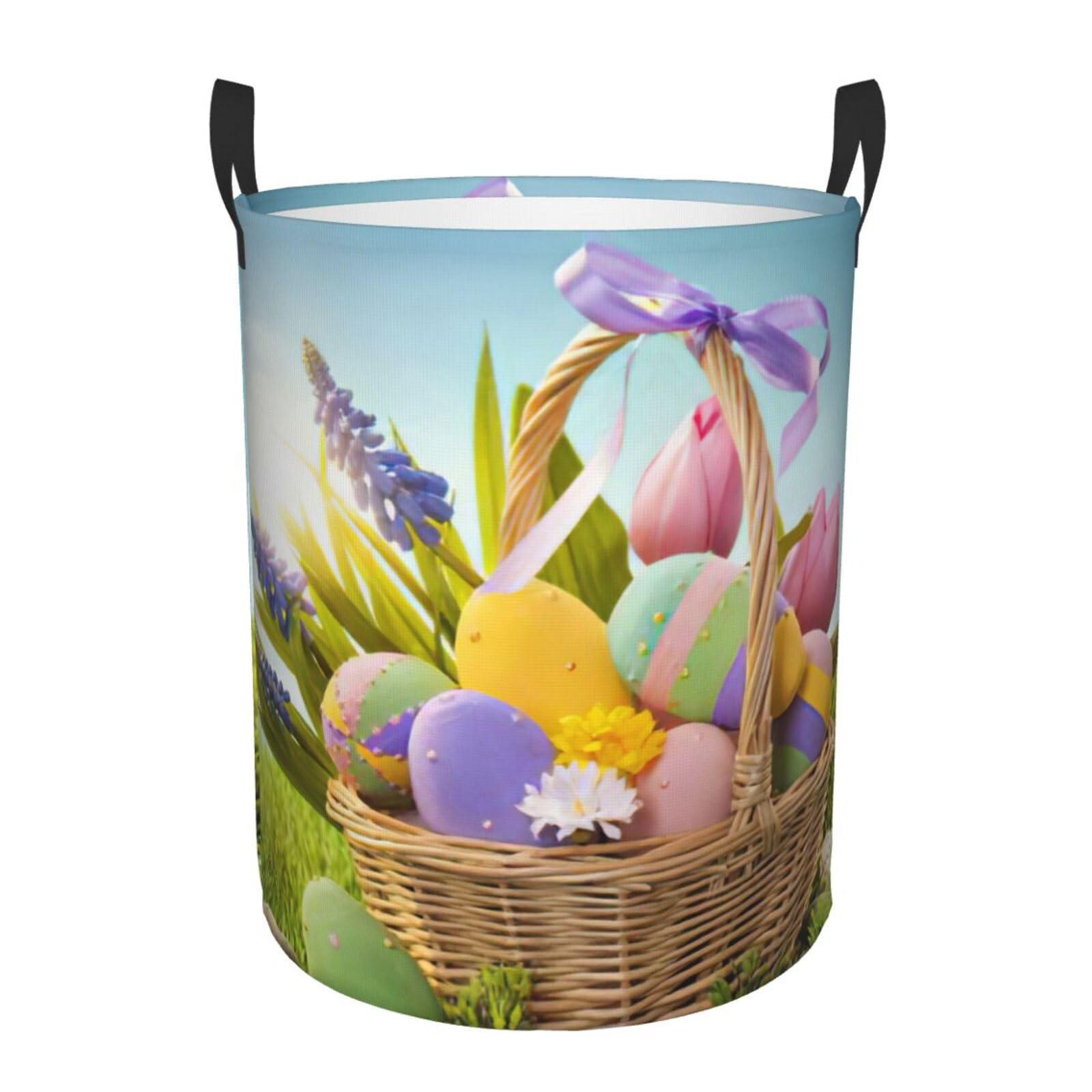 Panier à linge haut imprimé œufs de Pâques pour chambre et rangement
