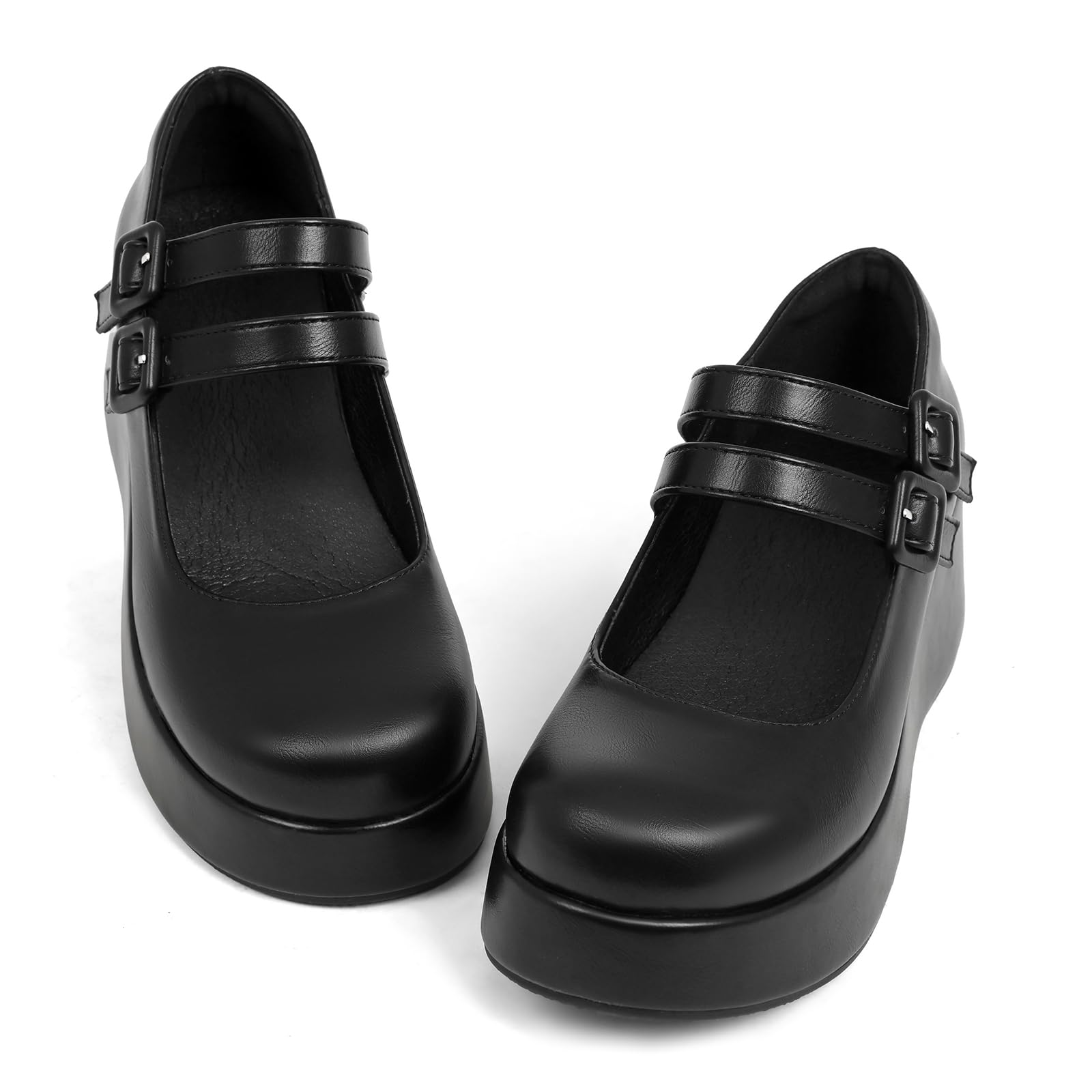 Platform Mary Jane Shoes Women Girls,Ankle Strap Round Toe Goth Chunky Uniform Dress Pumps Shoes Oxfords-image-15
