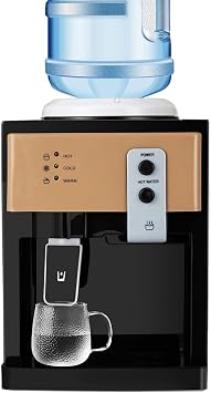Top Loading Countertop Water Cooler Dispenser - 550W Desktop Electric Hot and Cold Dispenser, 3 Temperature Settings 46-59F for 1 to 5 Gallon Bottles Home, Office, Gold