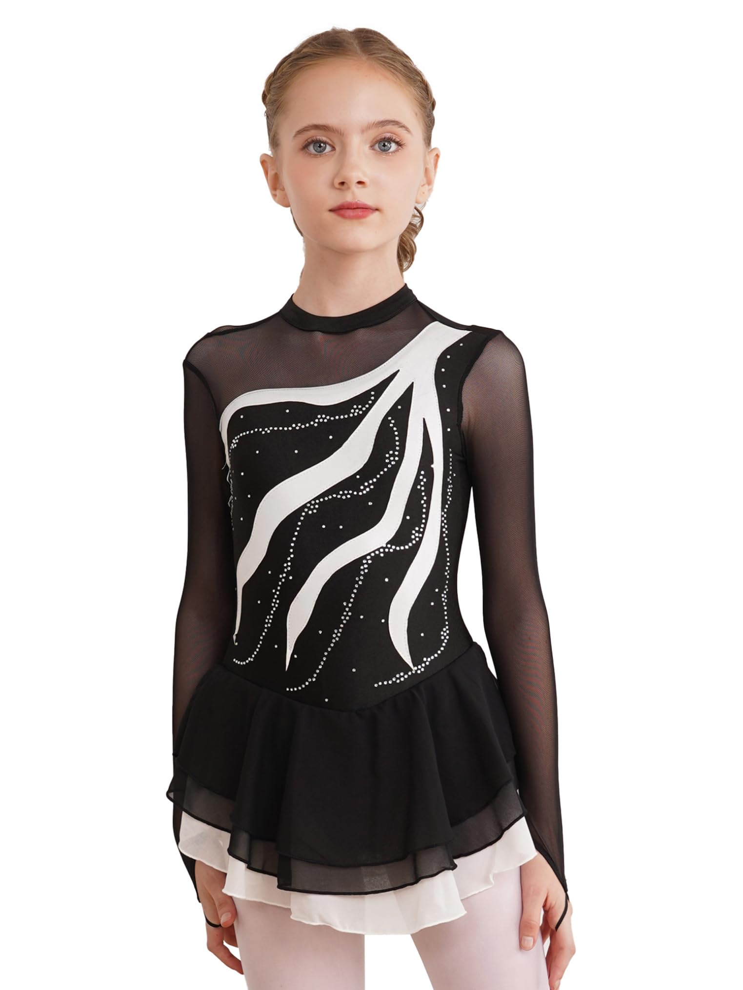 Freebily Vestido de Danza para Niña Maillot de Manga Larga con Brillante Leotardo Gimnasia Rítmica Maillot de Patinaje Competición Traje de Baile — view 14