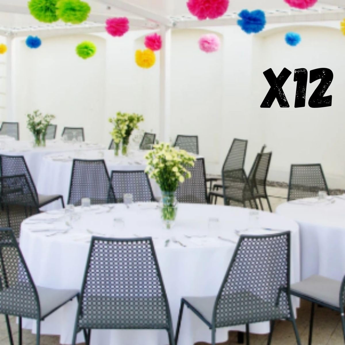 Lot de 12 Nappes Rondes Jetables Blanches Ø 240 cm en Spunbond | Résistantes, Déperlantes & Essuyables | Idéal Mariage, Réception, Anniversaire, Buffet | Nappage Professionnel