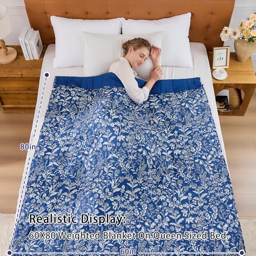 Image of yescool Weighted Blanket for Adults (20 lbs, 60 inch x 80 inch, Indigo) Cooling Heavy Blanket for Sleeping Perfect for 190-210 lbs, Queen Size Breathable Blanket with Premium Glass Bead, Machine Washable