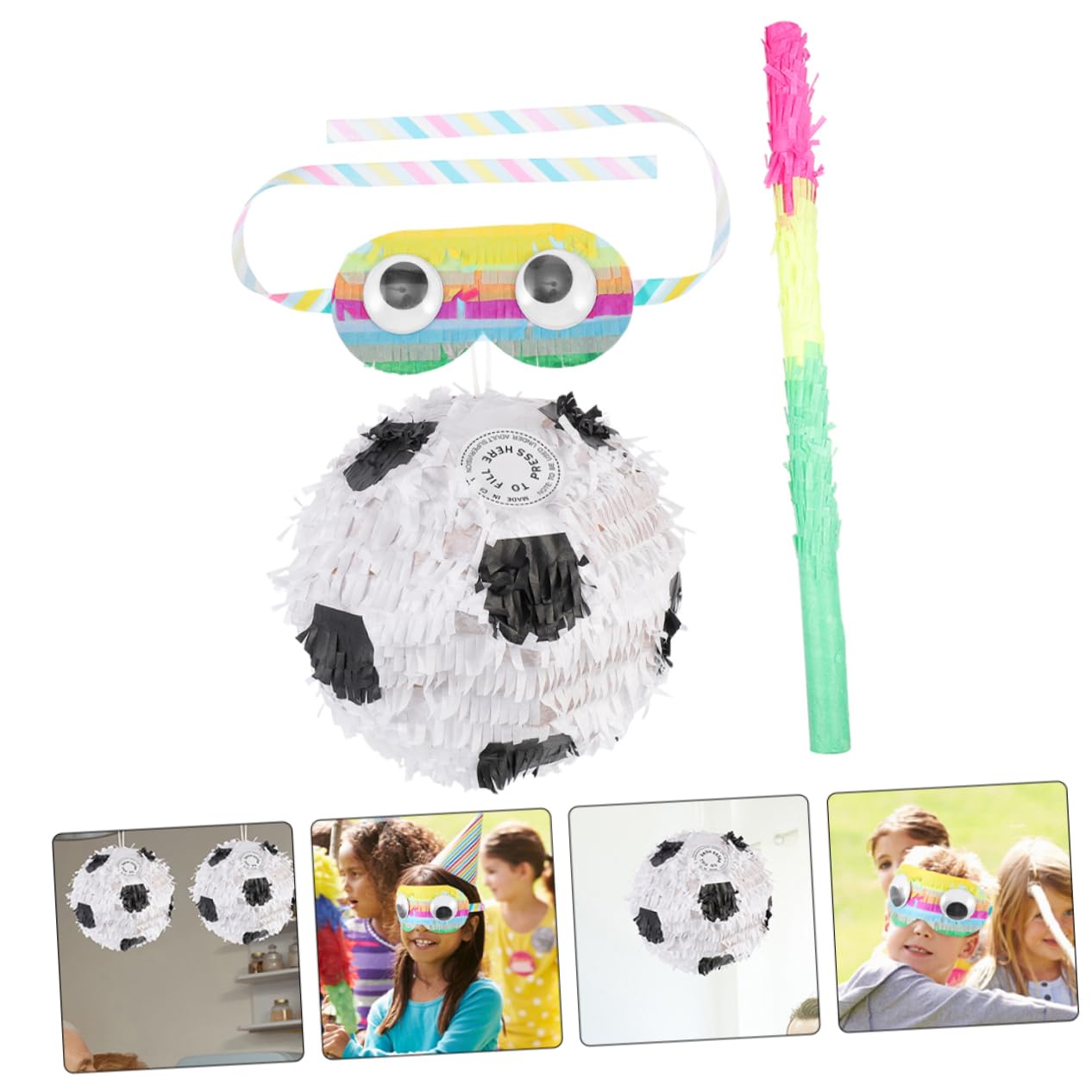 Abaodam Set di 3 Pezzi Pinata Calcio in Carta con Bastone e Benda per Festa Compleanno Tema Calcio, Decorazione Creativa per Carnevale e Festa Divertente