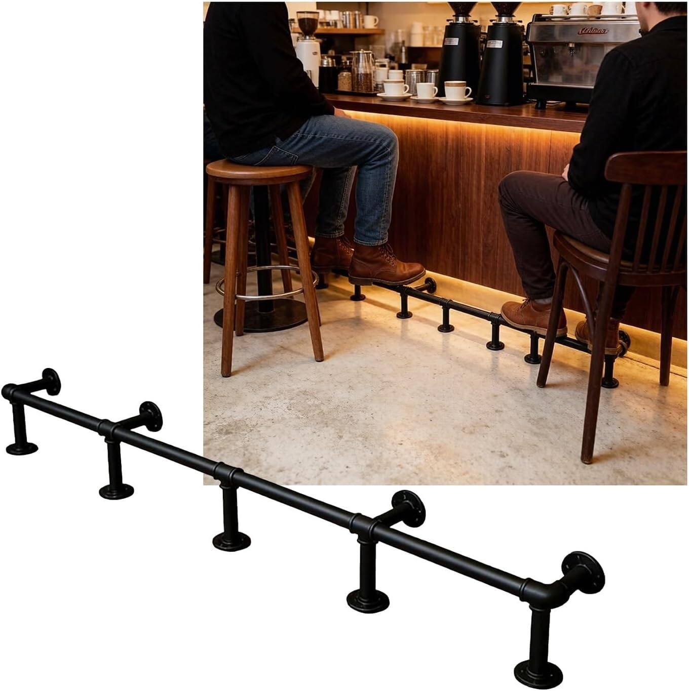 Epano Schwarz Lxxw Bar Foot Rail Foot Rail Brackets，Bar Railings Wall Mounted，For Restaurant Kitchen Library(2.0M/6.56Ft)